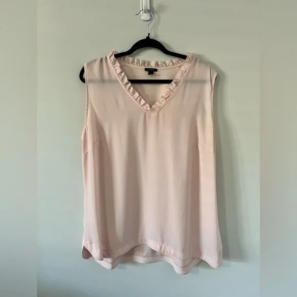 Ann Taylor Blush Ruffle V-Neck Blouse - Picture 1 of 3
